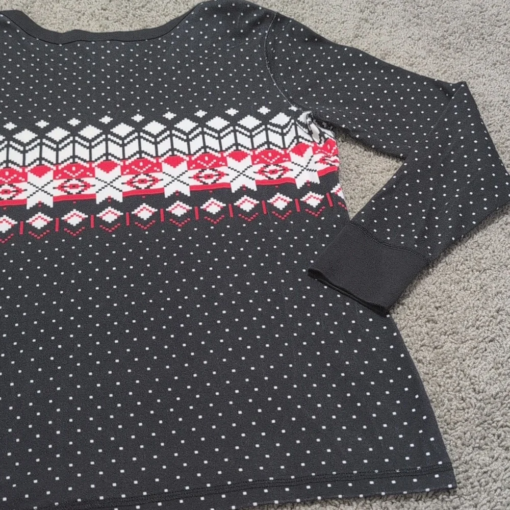 Hanna Andersson Pajama Long Sleeve Top Black Red Snowflake Fair Isle Print XL‎